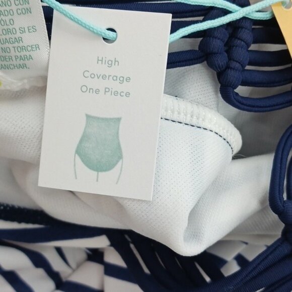 Kona Sol Swimsuit Blue White Striped One Piece Criss-Cross Back Womens Size S - Picture 10 of 12